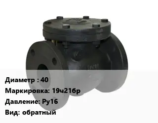 Клапан чугунный 40 19ч21бр Ру16 обратный